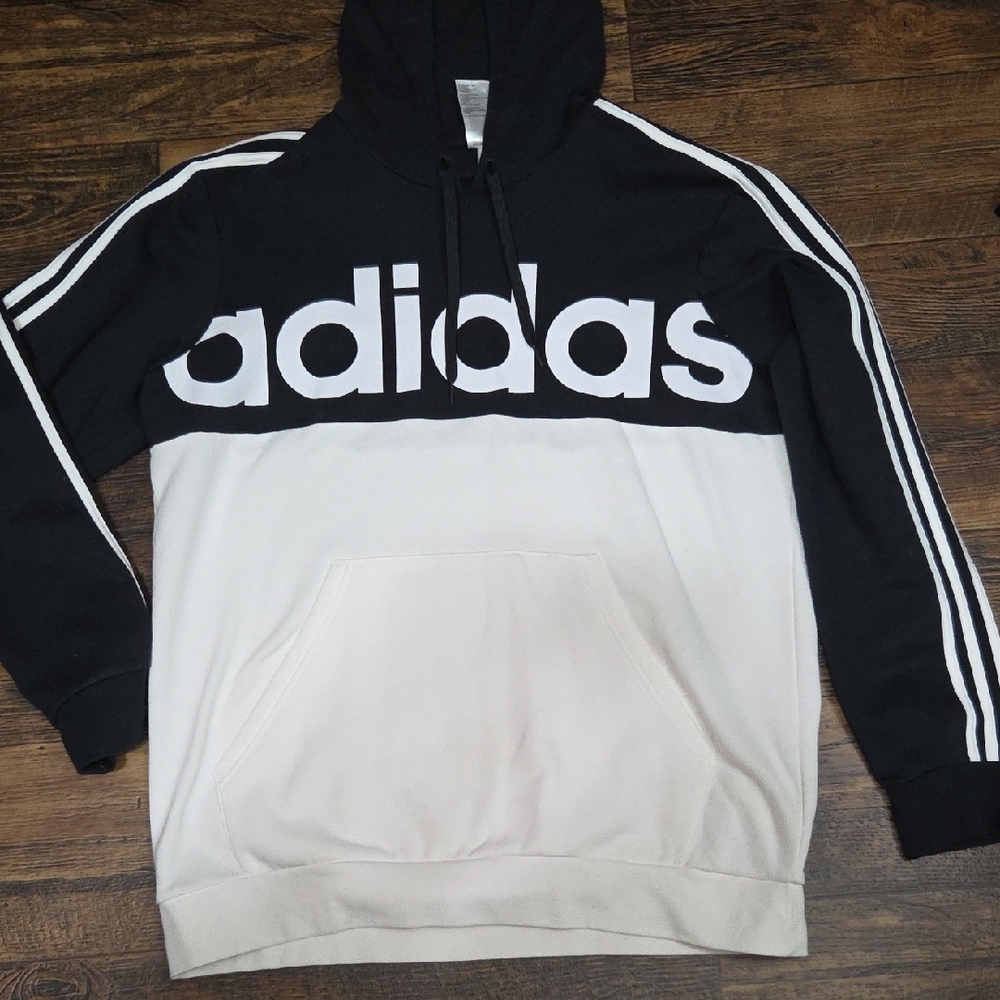 Adidas Men's Black and White Hoodie